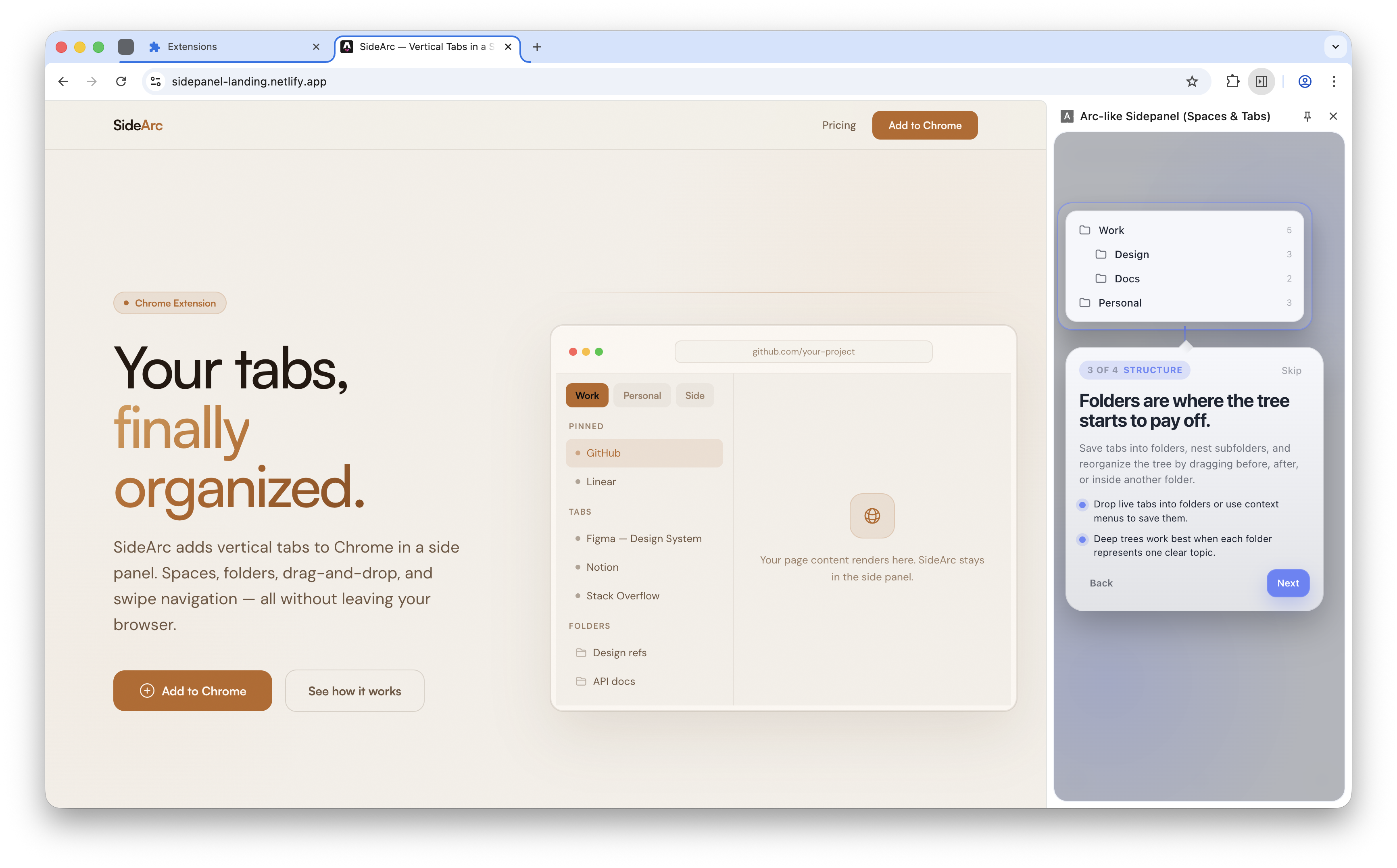 SideArc onboarding with bottom rail controls